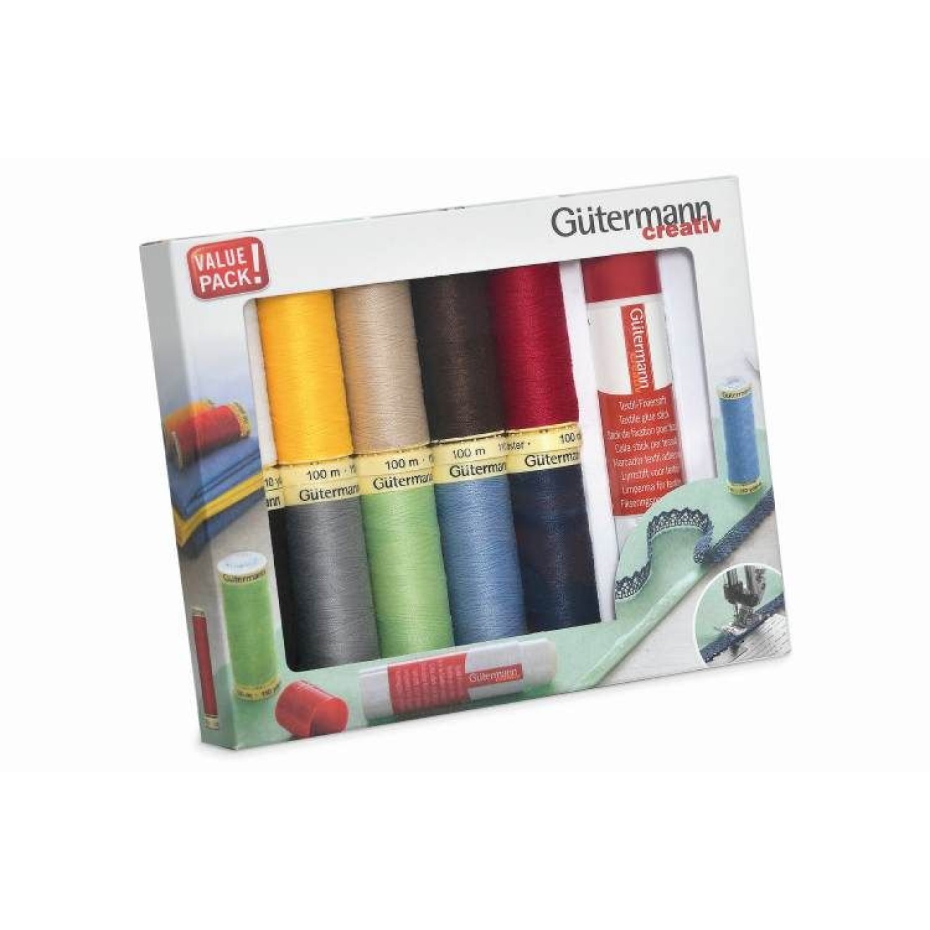 Nähfaden - Set Nähfaden - Set 10x100 m mit Textil-Fixierstift