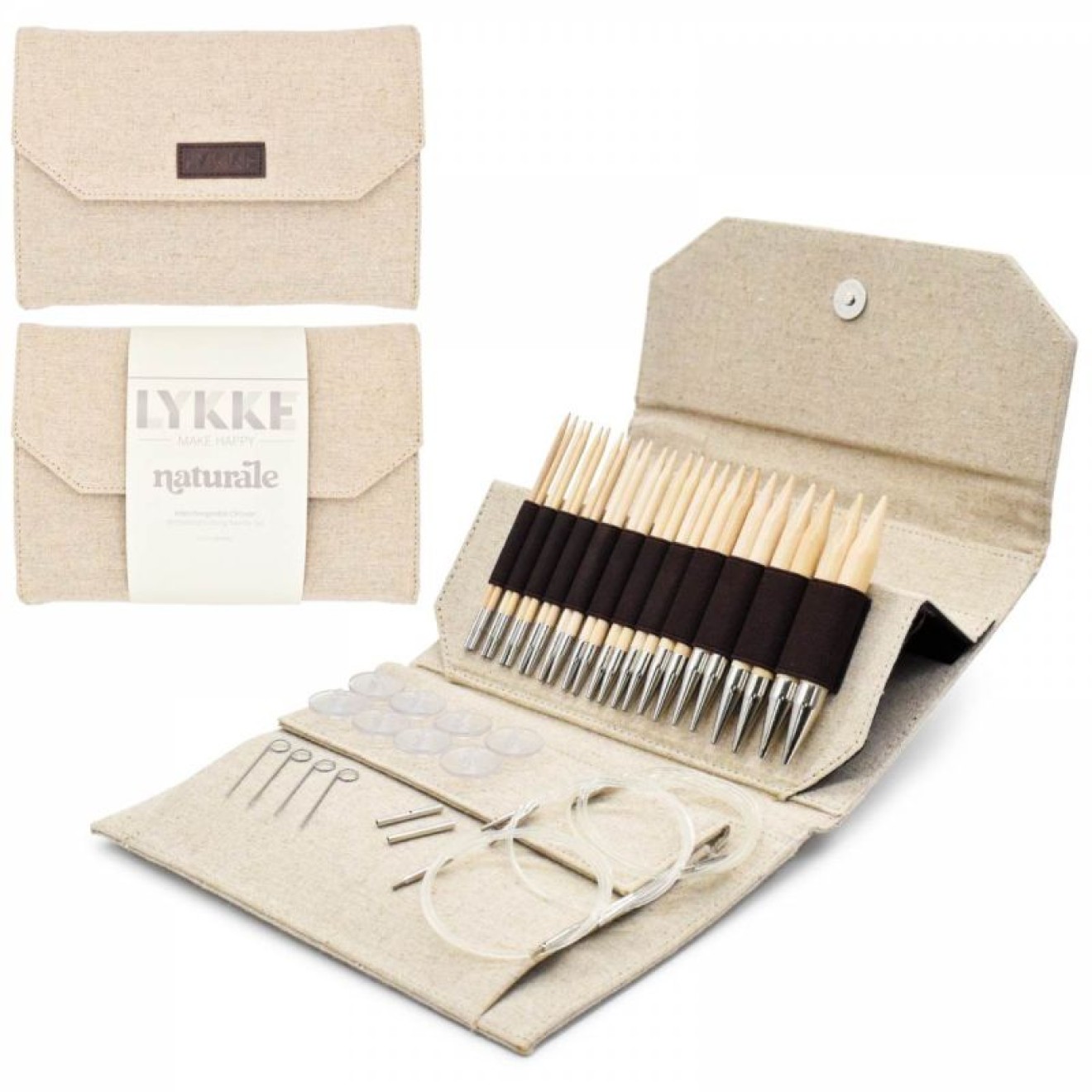 LYKKE Nadelset austauschbare Nadelspitzen Beige Jute Canvas Birkenholz 13 cm