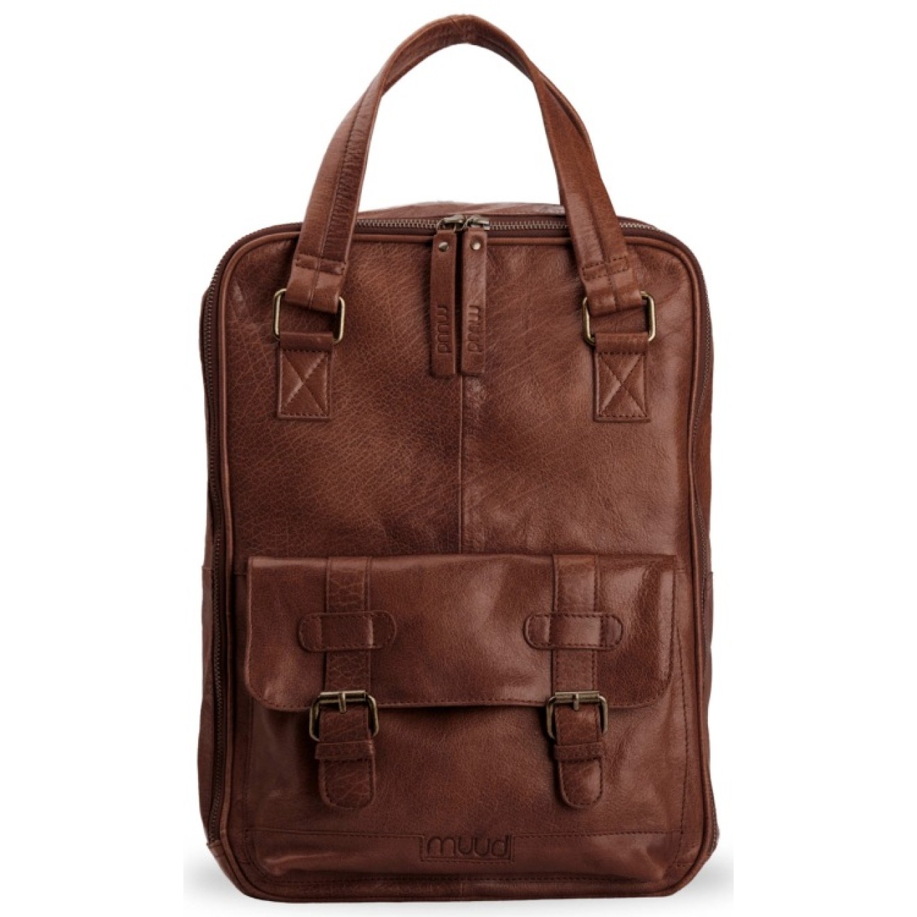 muud Leder-Stricktasche Geogina 40x30x12 cm Rich Brown
