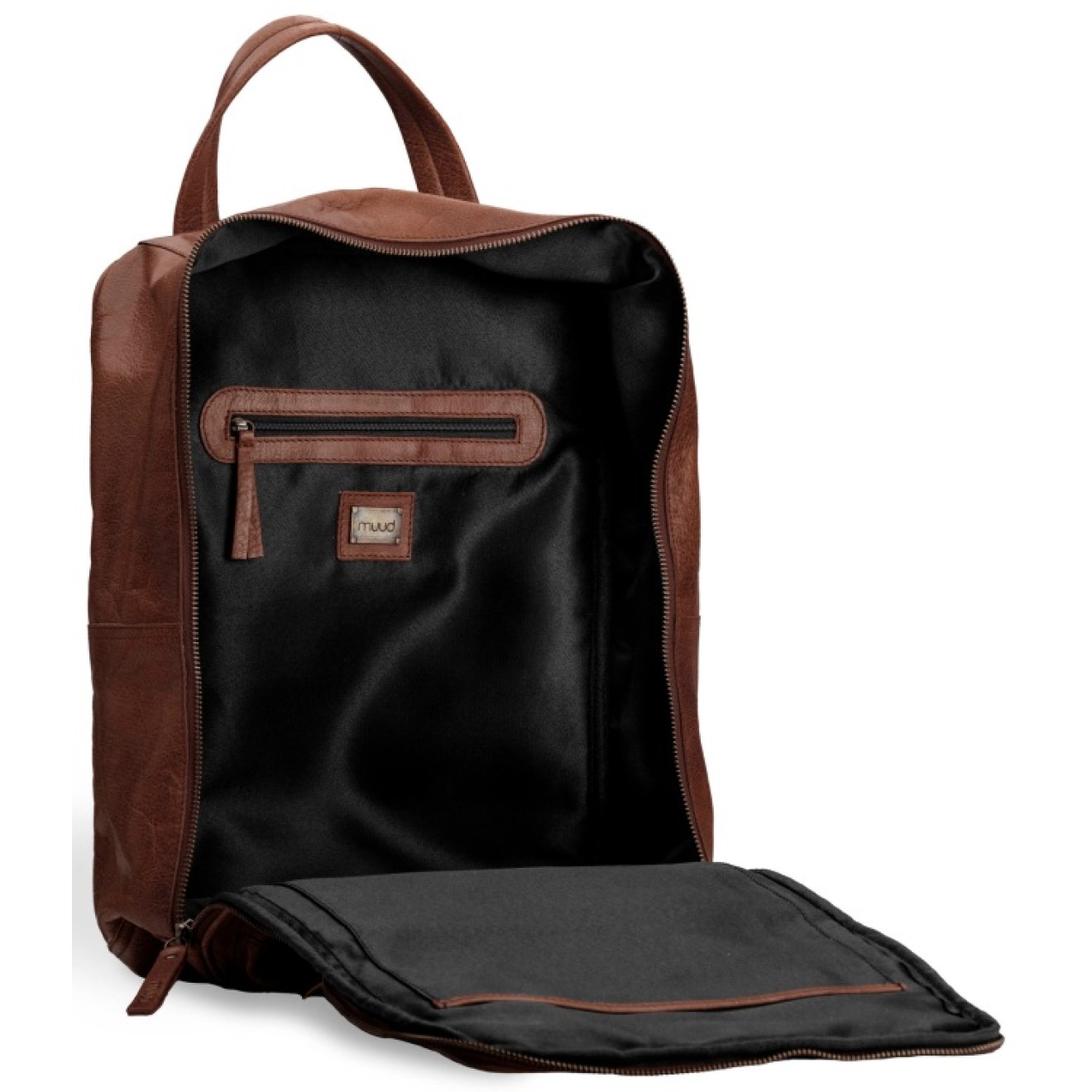 muud Leder-Stricktasche Geogina 40x30x12 cm Rich Brown