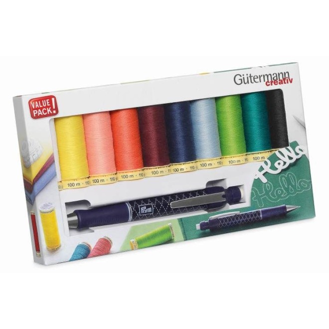 Nähfaden - Set Nähfaden - Set 10x100 m mit Minenstift
