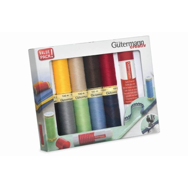 Nähfaden - Set Nähfaden - Set 10x100 m mit Textil-Fixierstift