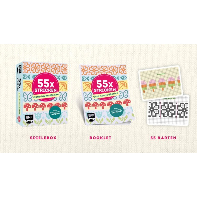 55 x stricken – Gute-Laune-Motive: Deine Strickmustersammlung als Kartenset