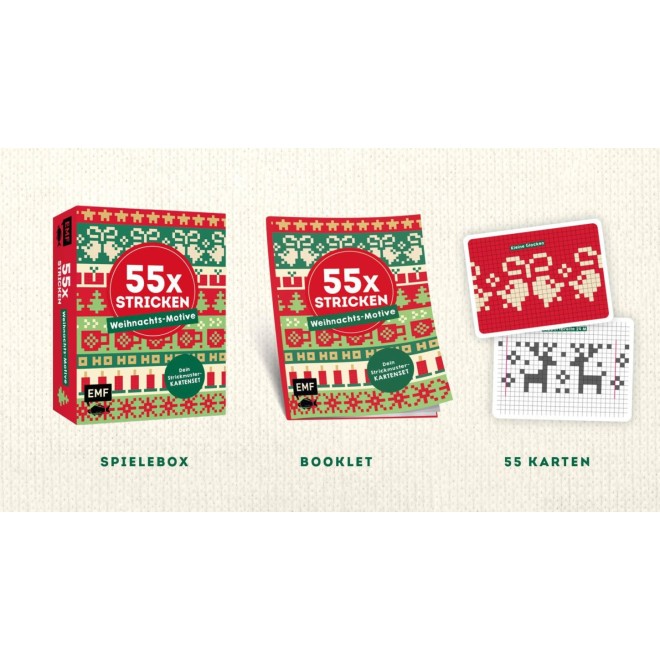 55 x stricken – Weihnachts-Motive: Deine Strickmustersammlung als Kartenset