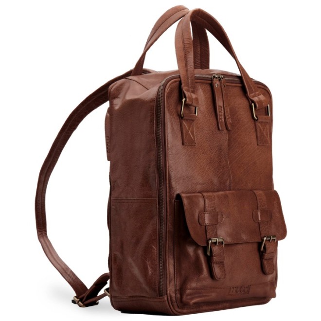 muud Leder-Stricktasche Geogina 40x30x12 cm Rich Brown