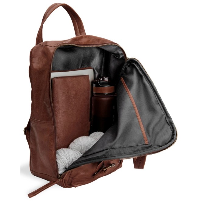 muud Leder-Stricktasche Geogina 40x30x12 cm Rich Brown