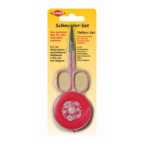 Schneider-Set Schere ca. 9,5 cm, Maßband 150 cm pink