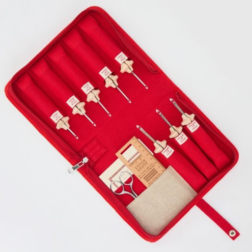 Punch Needle Etui scarlet red leer