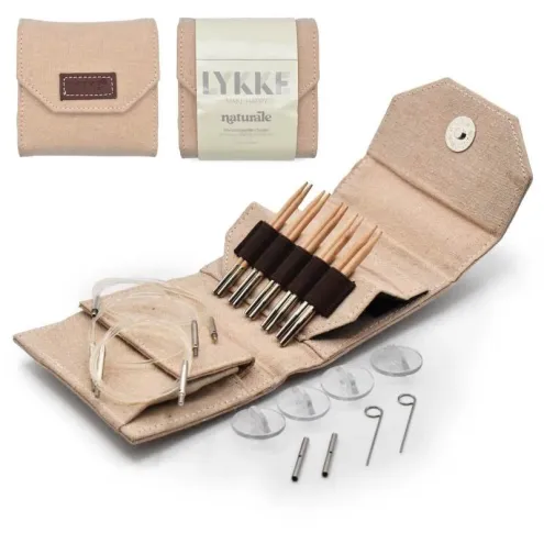 LYKKE Starter-Nadelset auswechselbare Nadelspitzen Naturale Beige Jute 3,25–4,5 mm 9 cm